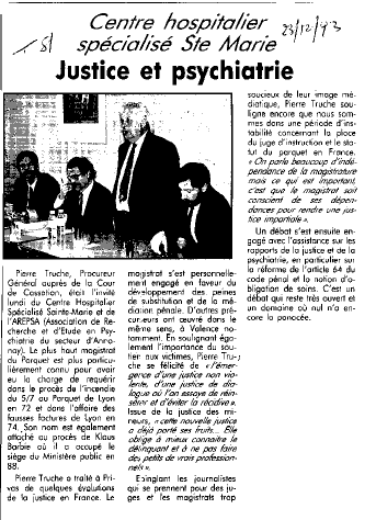 Visite du Procureur Général Pierre TRUCHE à Privas (Ardêche) : Justice et psychiatrie