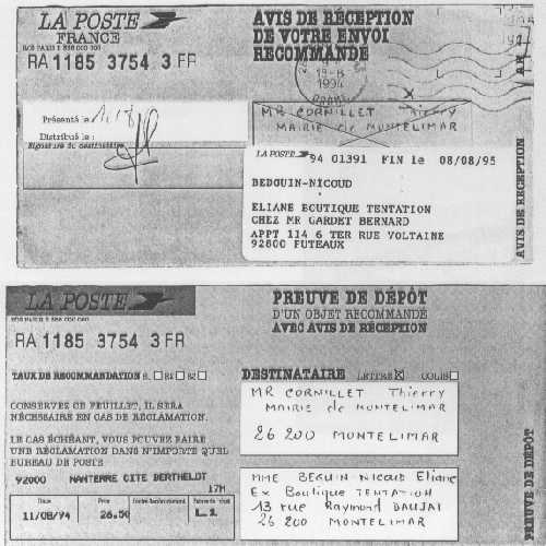 08 août 1994 - AR - Lettre a Thierry Cornillet maire de Montélimar