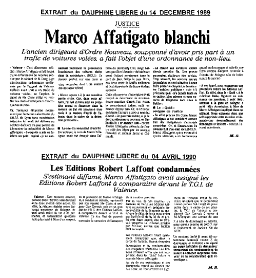 Extrait du D.L. du 14 décembre 1989 - Le 04 avril 1990 - Affatigato blanchi - Les Editions Robert Laffont condamnées